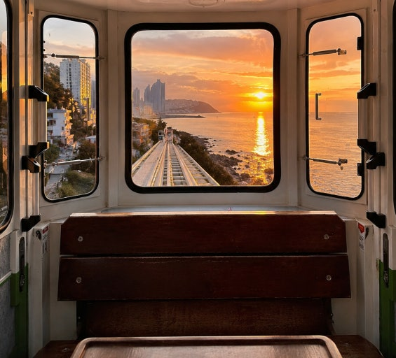 Sunset over the sea seen through a Sky Capsule window