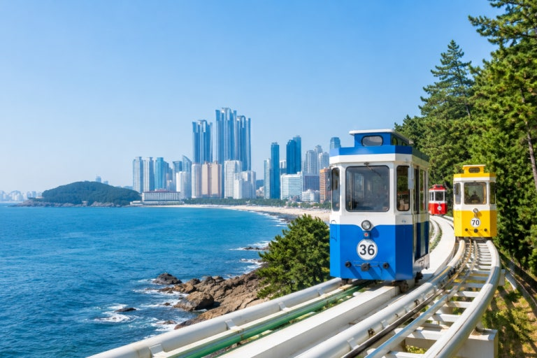 Colourful Sky Capsules above the Busan coast and Haeundae skyline