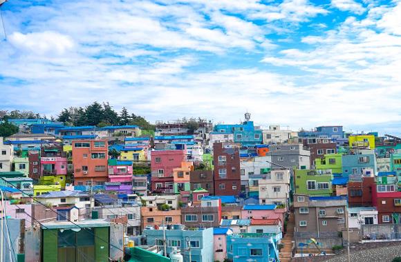 Colourful houses covering the hillside of Gamcheon Culture Village