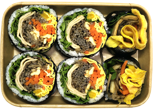 Sikmoolwon Gimbap signature rolls filled with vegetables and egg